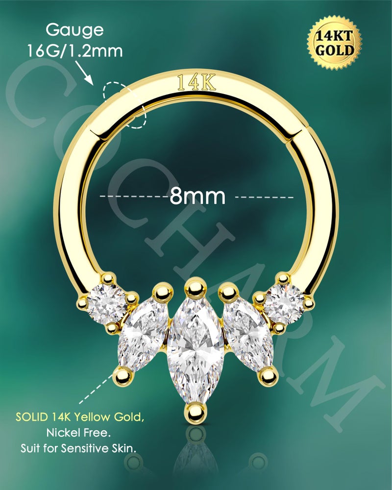 COCHARM 14K Gold Septum Rings 14K Yellow Gold Septum Piercing Jewelry 16g Septum Clicker 14kt Real Gold Daith Earrings Solid Gold Daith Piercing 8mm 14K Gold Daith Jewelry for Women Men - Image 3